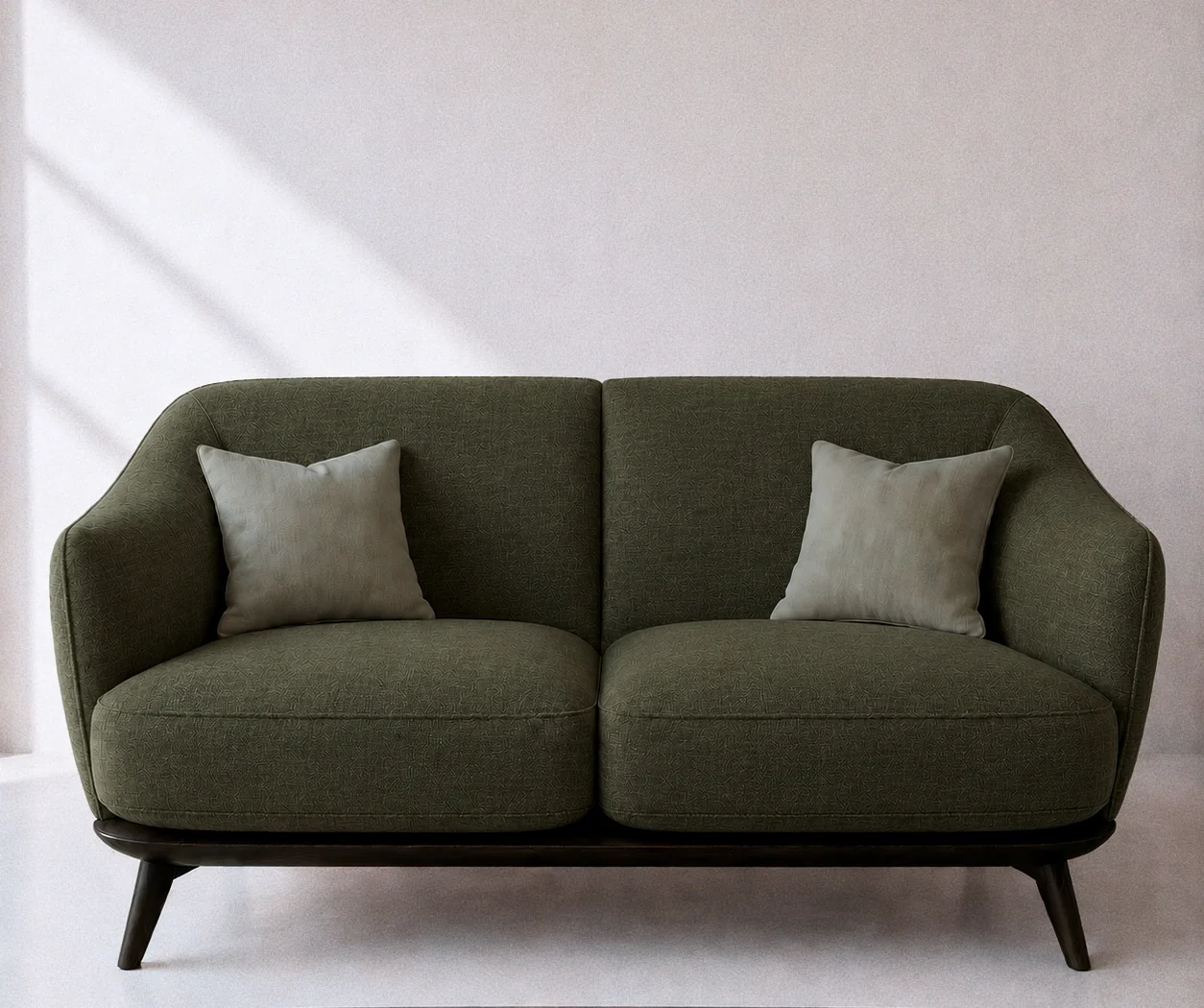 The same sofa frame in olive linen slub.