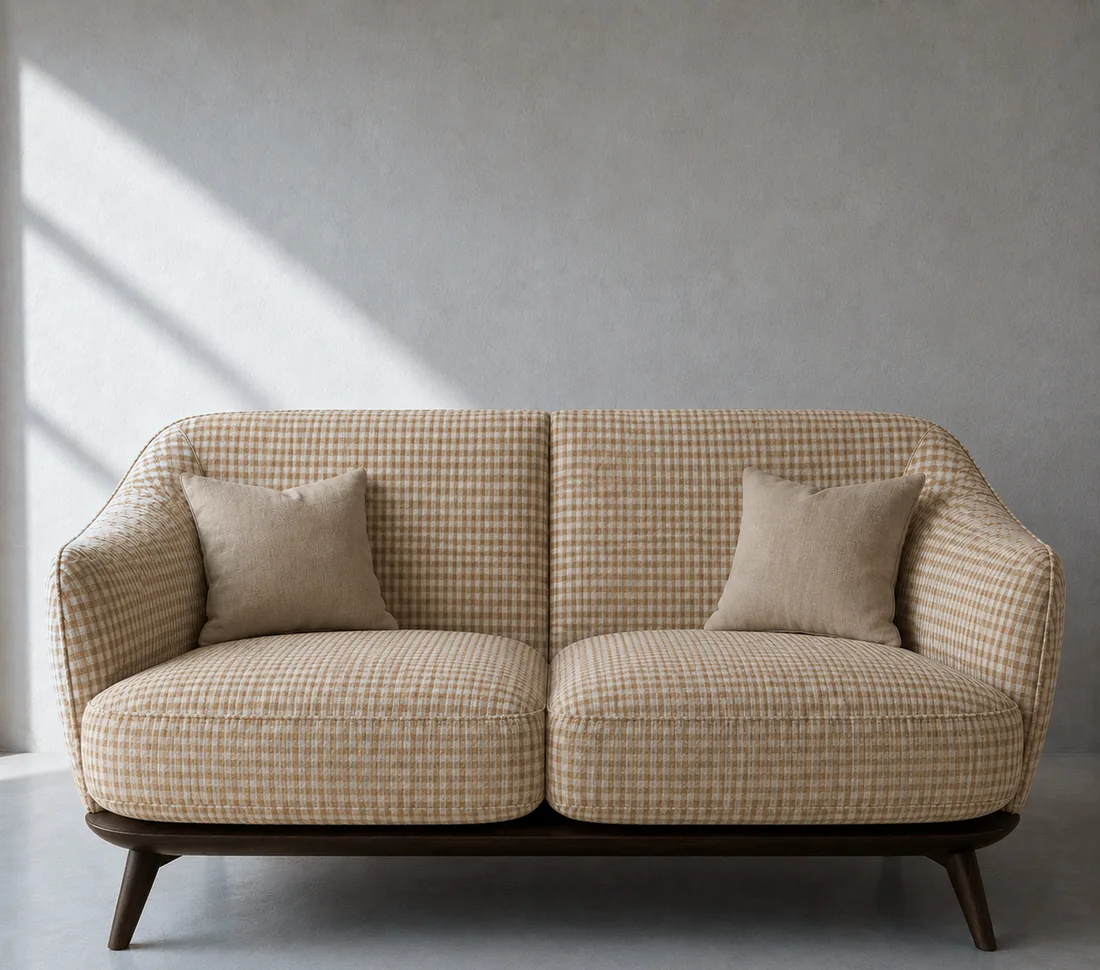 The same sofa frame in an ochre check.