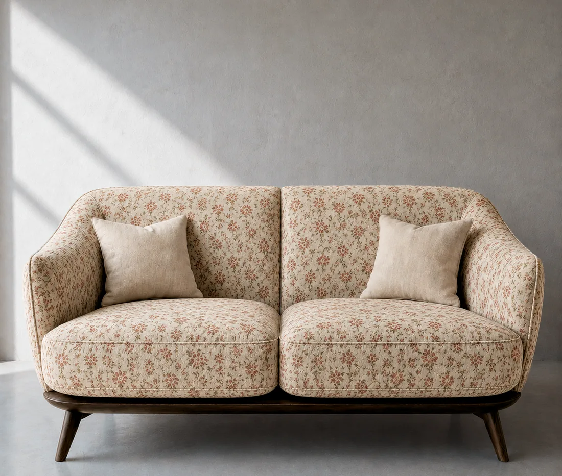The same sofa frame in a faded floral.