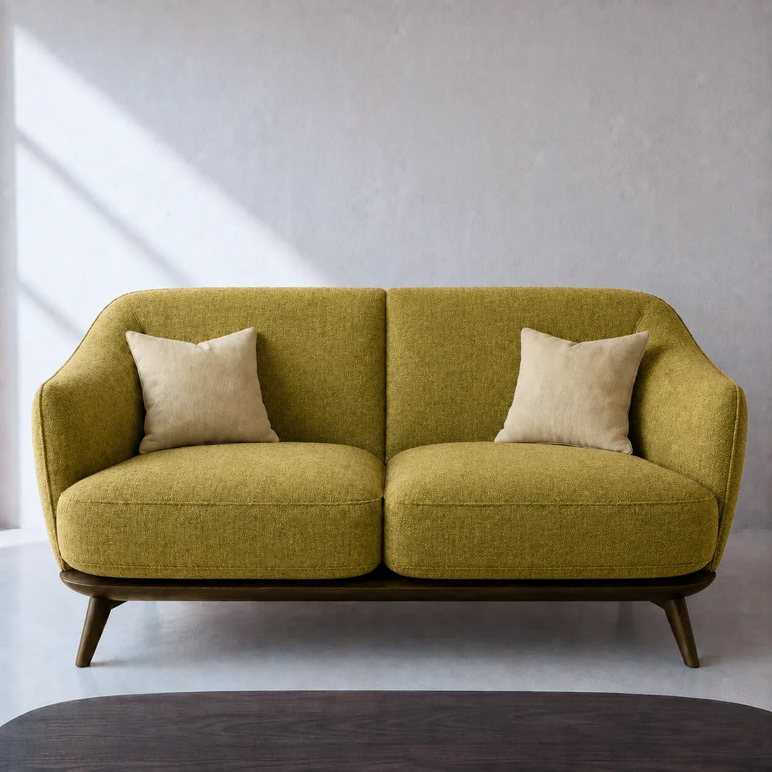 The same sofa frame in chartreuse.
